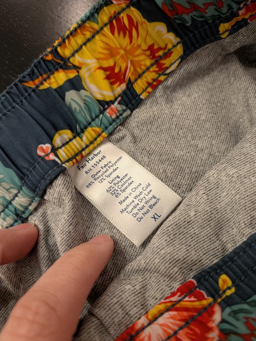 Fair Harbor Navy Swim Trunks with Yellow & Red Floral Print